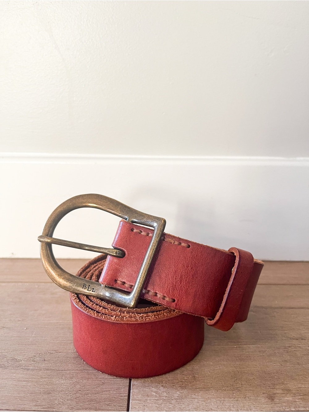 Ralph Lauren Genuine Leather Belt with Antiqued Horseshoe Buckle